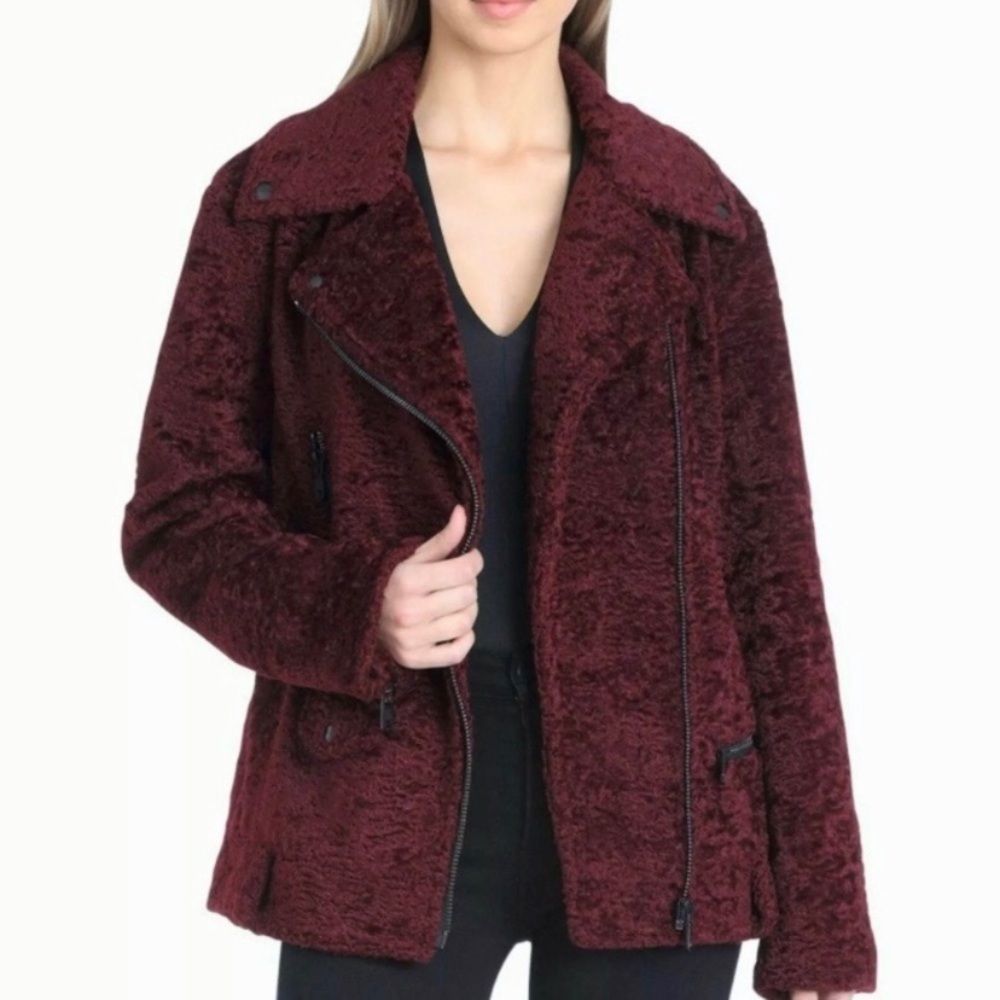 Avec Les Filles Faux Shearling Moto Biker Jacket